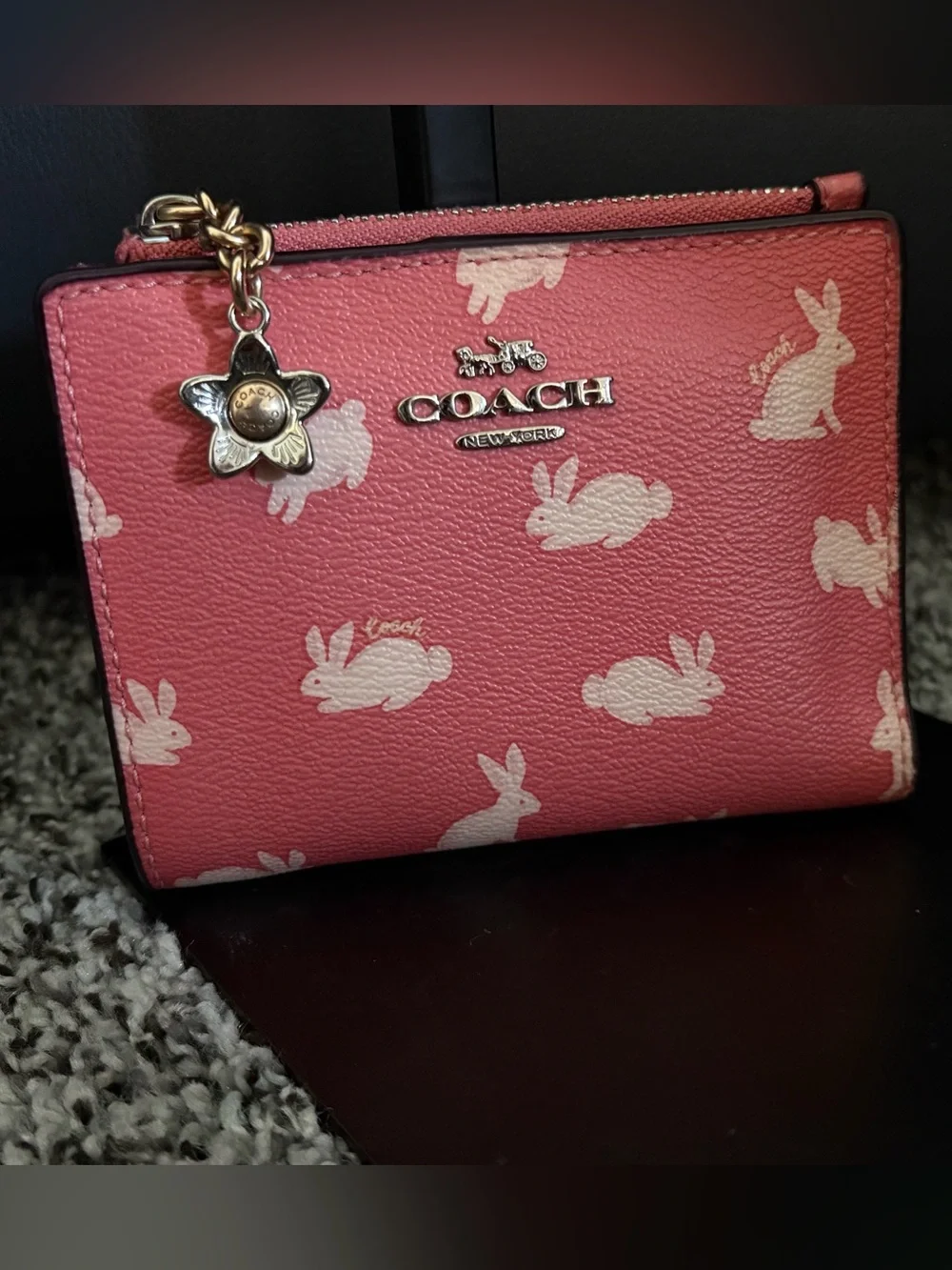 COACH SNAP CARD CASE WITH BUNNY SCRIPT PRINT